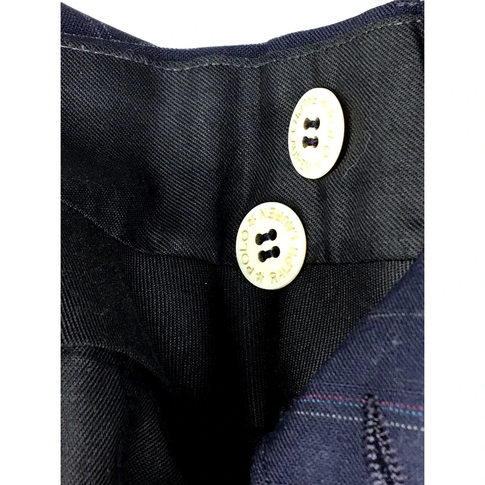 38R Polo Ralph Lauren USA Mens Vintage 2 Bttn Wool Suit Black Pinstripe Pants 32